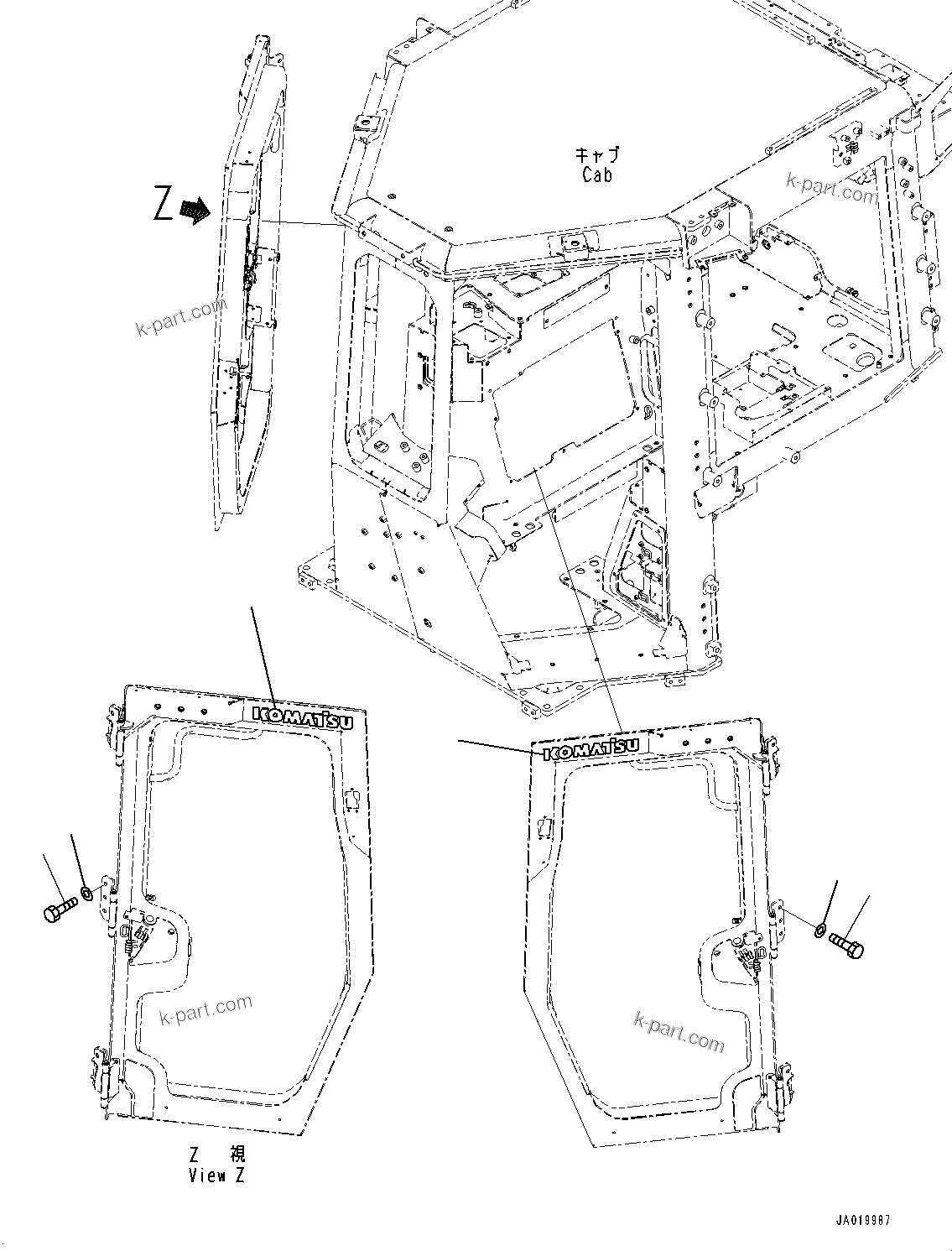 Komatsu parts book diagram for D61PX-24 S/N 48001-UP: CAB, DOOR RELATED PARTS(#46272-)