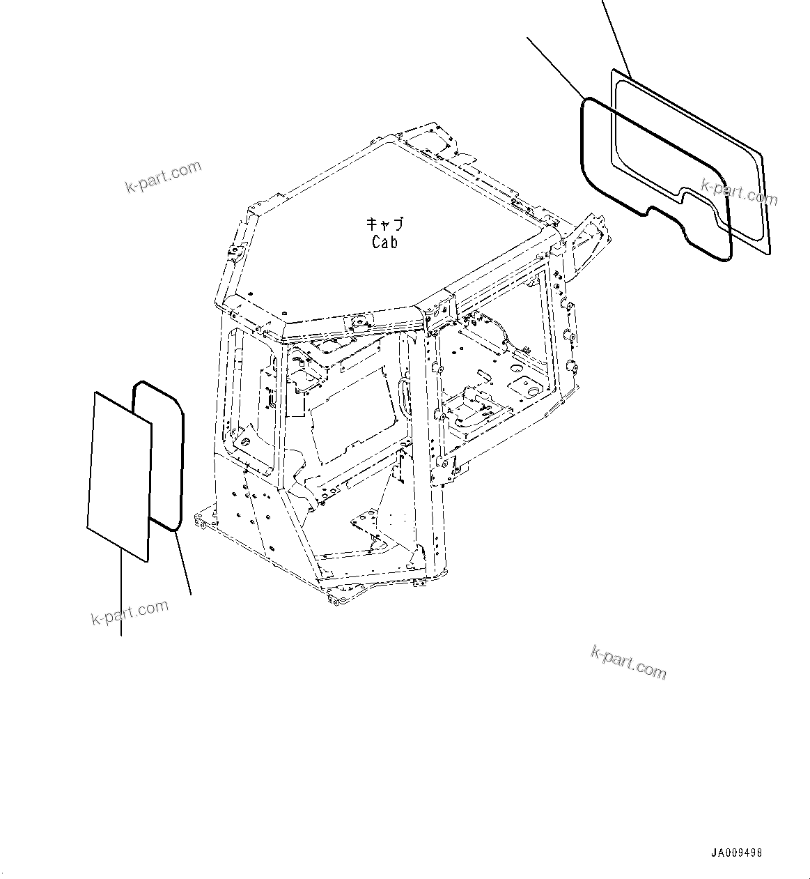 Komatsu parts book diagram for D61PX-24 S/N 48001-UP: CAB, GLASS WINDOW, FRONT AND REAR(#46272-)