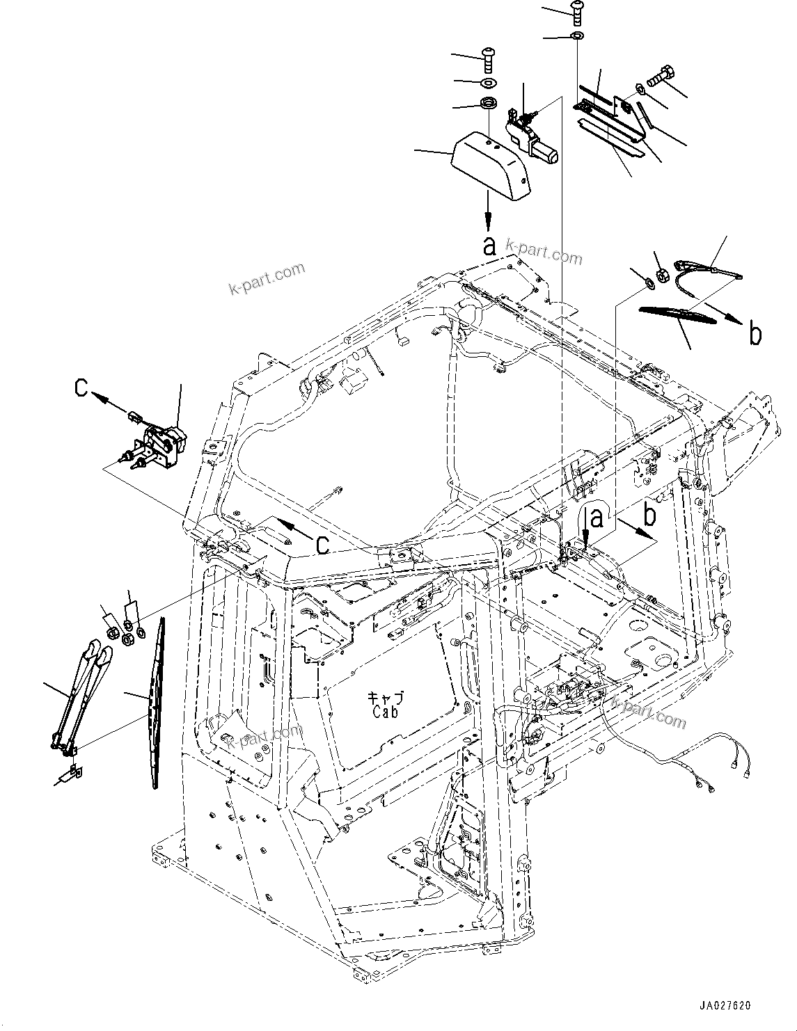 Komatsu parts book diagram for D61PX-24 S/N 48001-UP: CAB, FRONT AND REAR WIPER(#46272-)