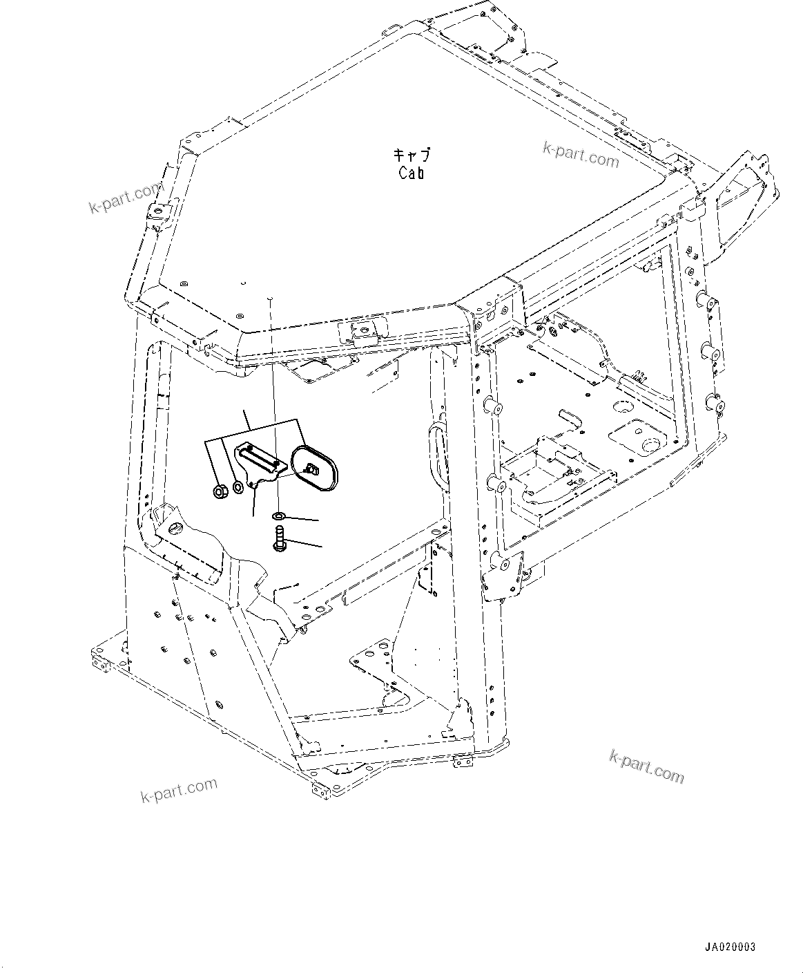 Komatsu parts book diagram for D61PX-24 S/N 48001-UP: CAB, REARVIEW MIRROR(#46272-)