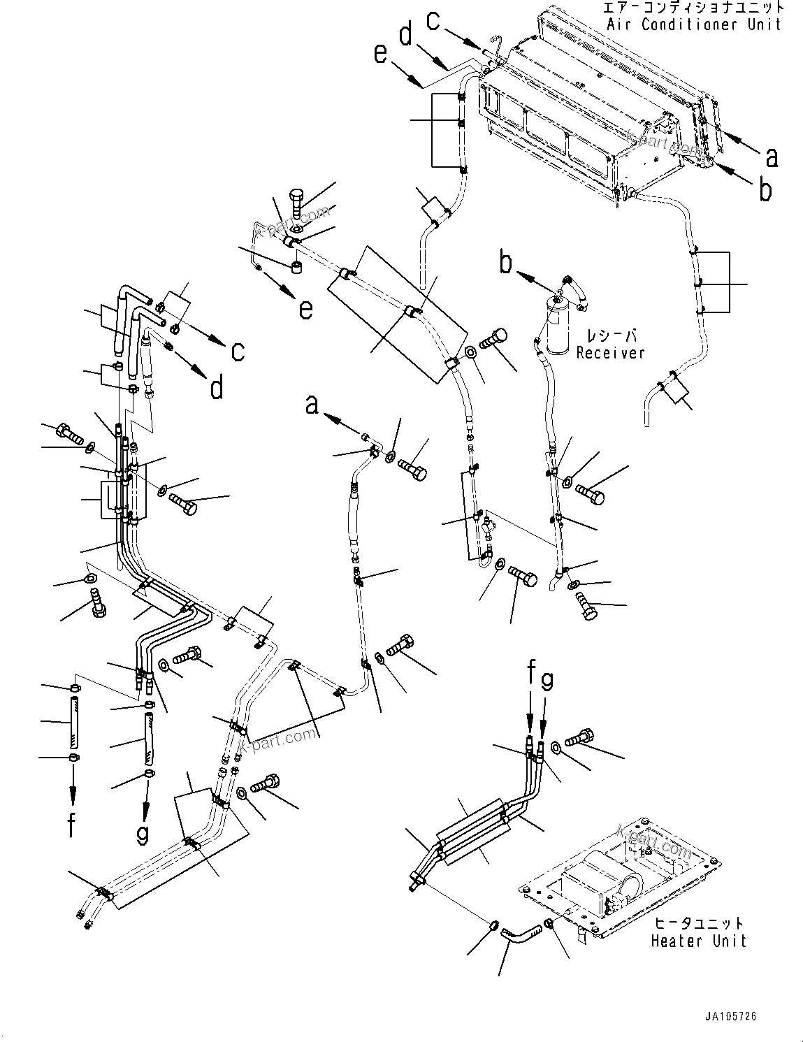 Komatsu parts book diagram for D61PX-24 S/N 48001-UP: CAB, HEATER PIPING(#46272-)