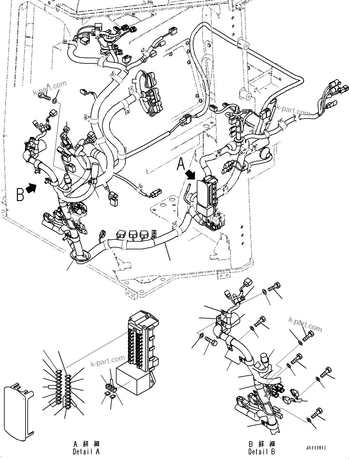 Komatsu parts book diagram for D61PX-24 S/N 48001-UP: CAB, DASHBOARD WIRING HARNESS(#46272-)