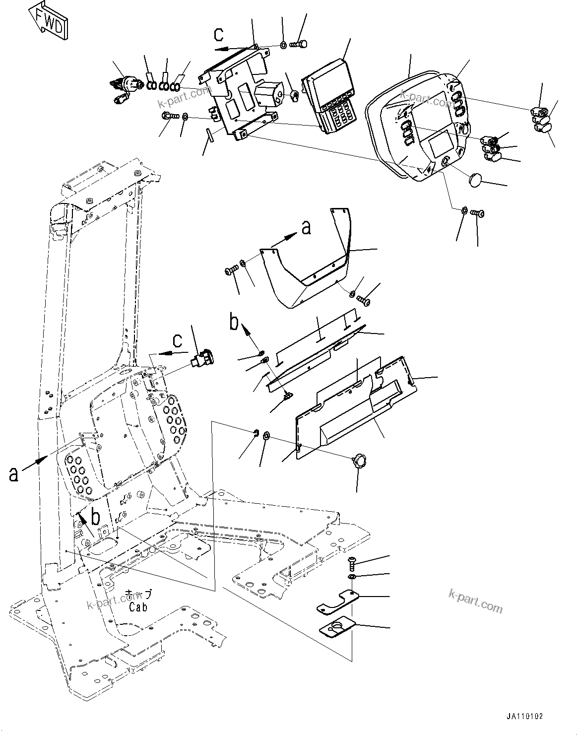 Komatsu parts book diagram for D61PX-24 S/N 48001-UP: CAB, DASHBOARD, MONITOR PANEL AND SWITCH(#46272-)