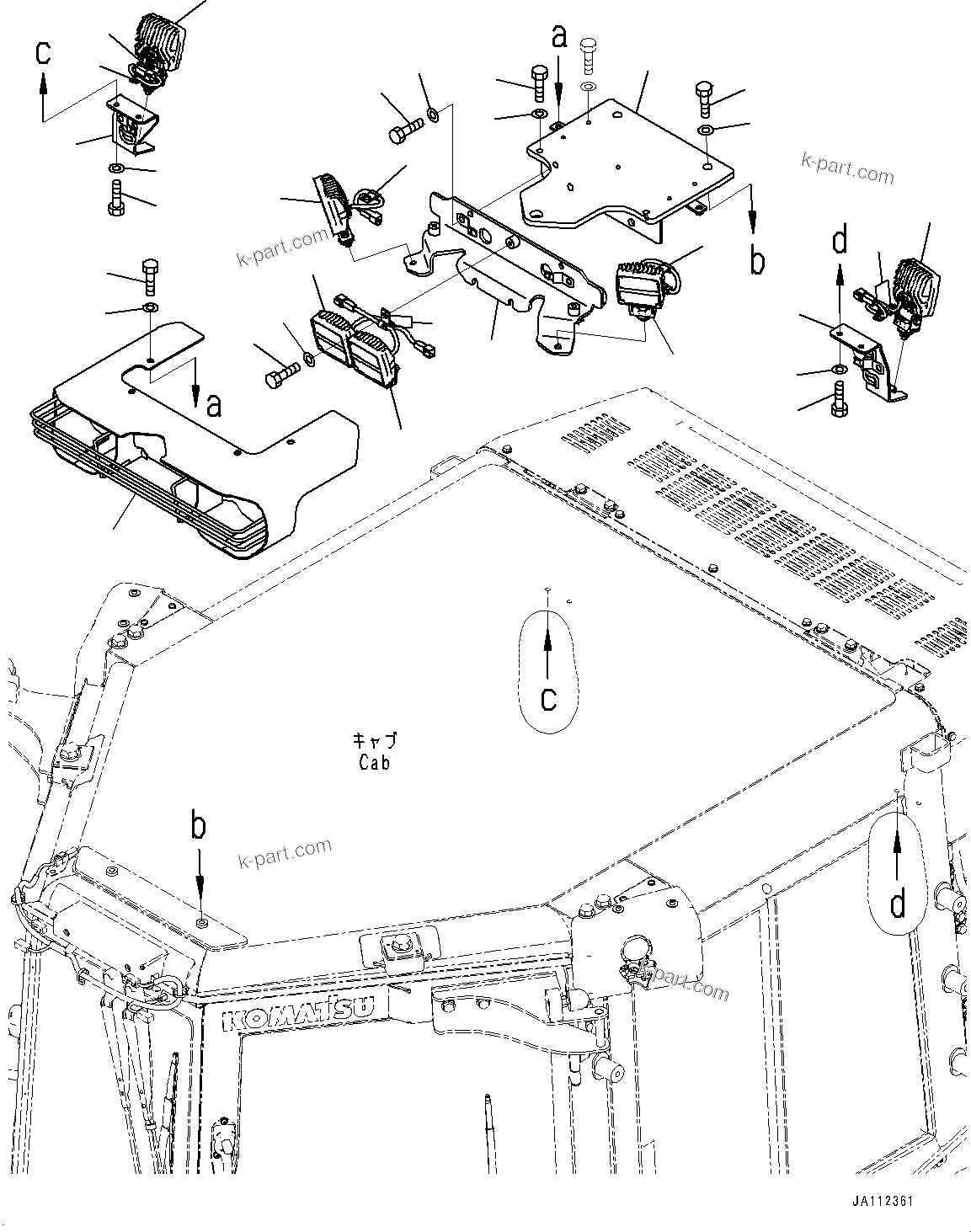 Komatsu parts book diagram for D61PX-24 S/N 48001-UP: CAB, WORKING LAMP(#46272-)