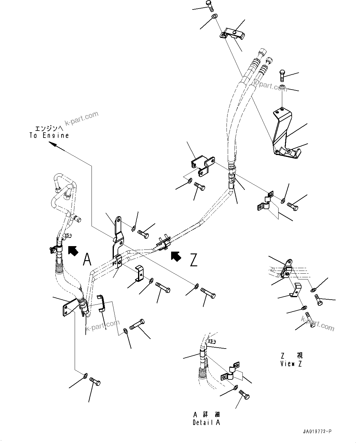 Komatsu parts book diagram for D61PX-24 S/N 48001-UP: AIR CONDITIONER PIPING, BRACKET(#40001-)