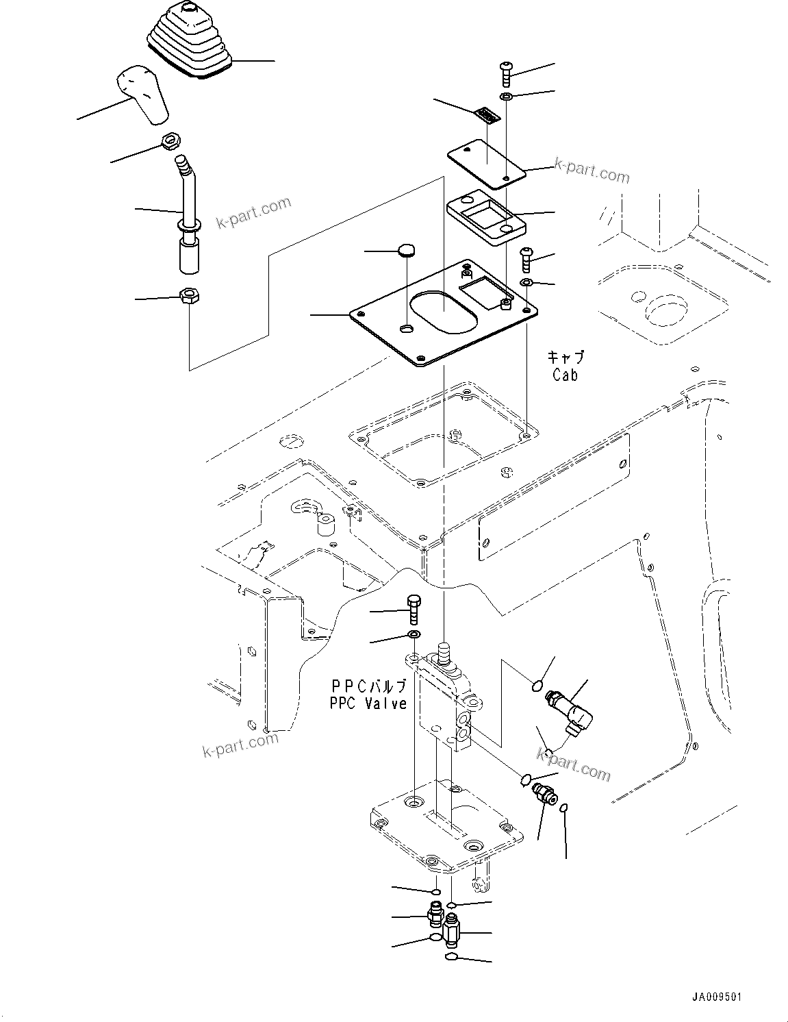 Komatsu parts book diagram for D61PX-24 S/N 48001-UP: REAR WORK EQUIPMENT CONTROL, LEVER(#45001-)