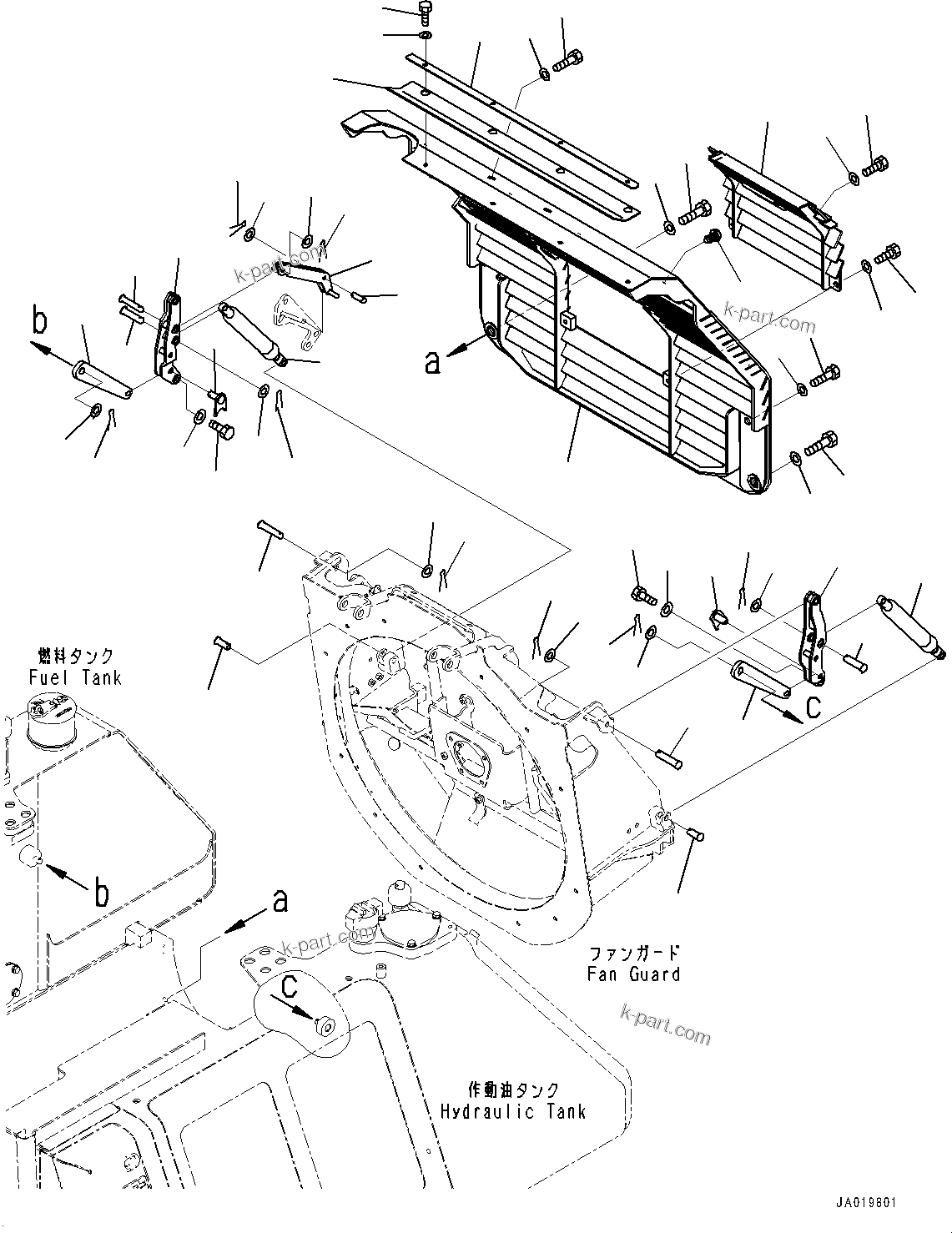 Komatsu parts book diagram for D61PX-24 S/N 48001-UP: RADIATOR GUARD, (#40001-40392)