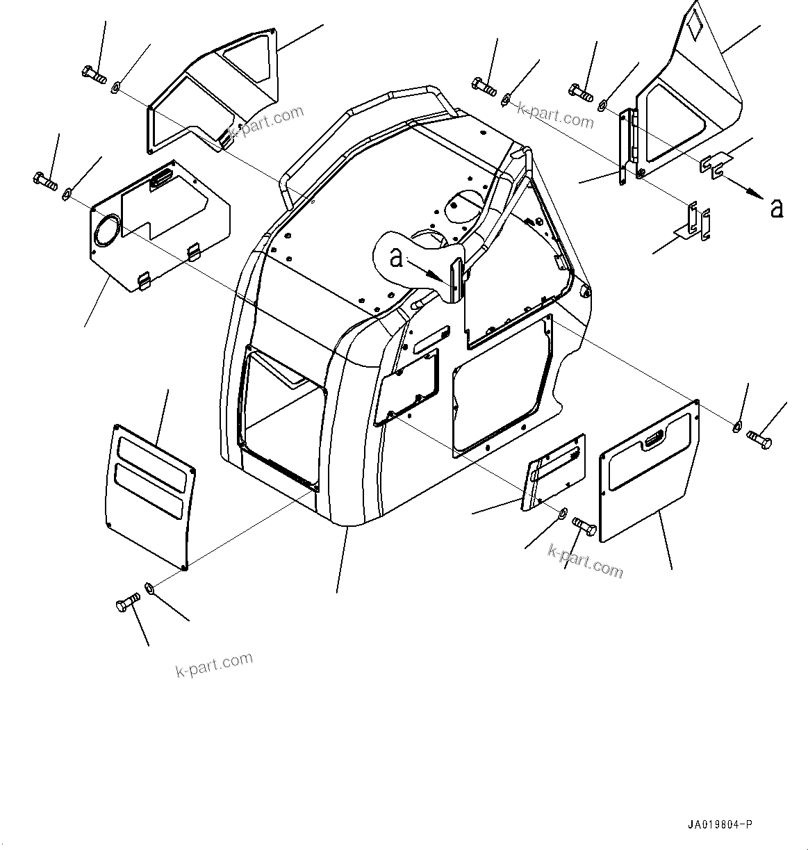 Komatsu parts book diagram for D61PX-24 S/N 48001-UP: ENGINE HOOD, HOOD AND COVER(#45001-)