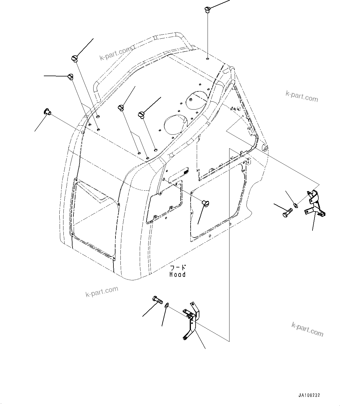 Komatsu parts book diagram for D61PX-24 S/N 48001-UP: ENGINE HOOD, MOUNTING AND CAP(#45001-)