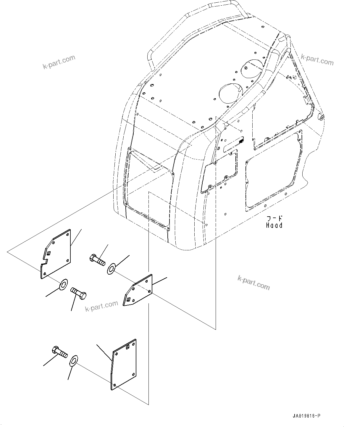 Komatsu parts book diagram for D61PX-24 S/N 48001-UP: ENGINE HOOD, SHEET(#45001-)