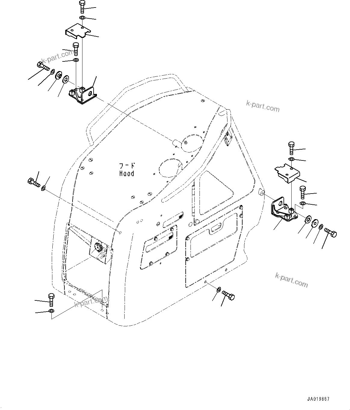 Komatsu parts book diagram for D61PX-24 S/N 48001-UP: ENGINE HOOD, BRACKET AND COVER(#45001-)