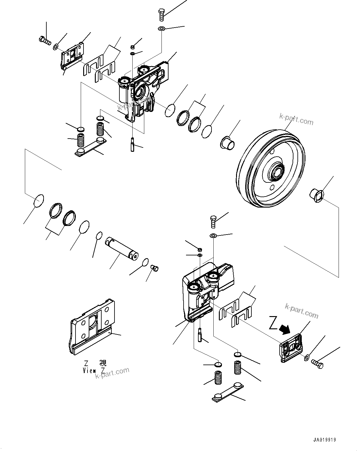Komatsu parts book diagram for D61PX-24 S/N 48001-UP: FRONT IDLER, (#40001-)