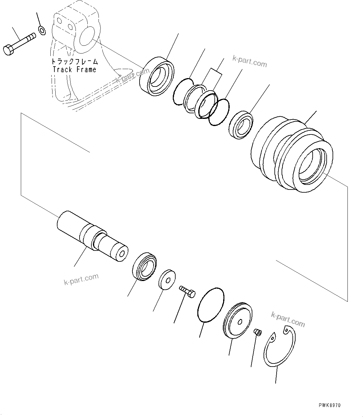 Komatsu parts book diagram for D61PX-24 S/N 48001-UP: CARRIER ROLLER, (#40001-)