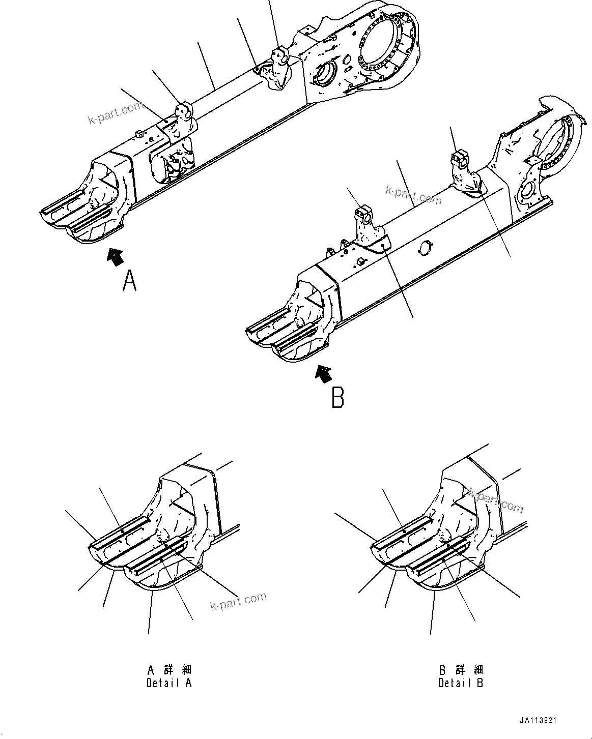 Komatsu parts book diagram for D61PX-24 S/N 48001-UP: TRACK FRAME, (#45739-)