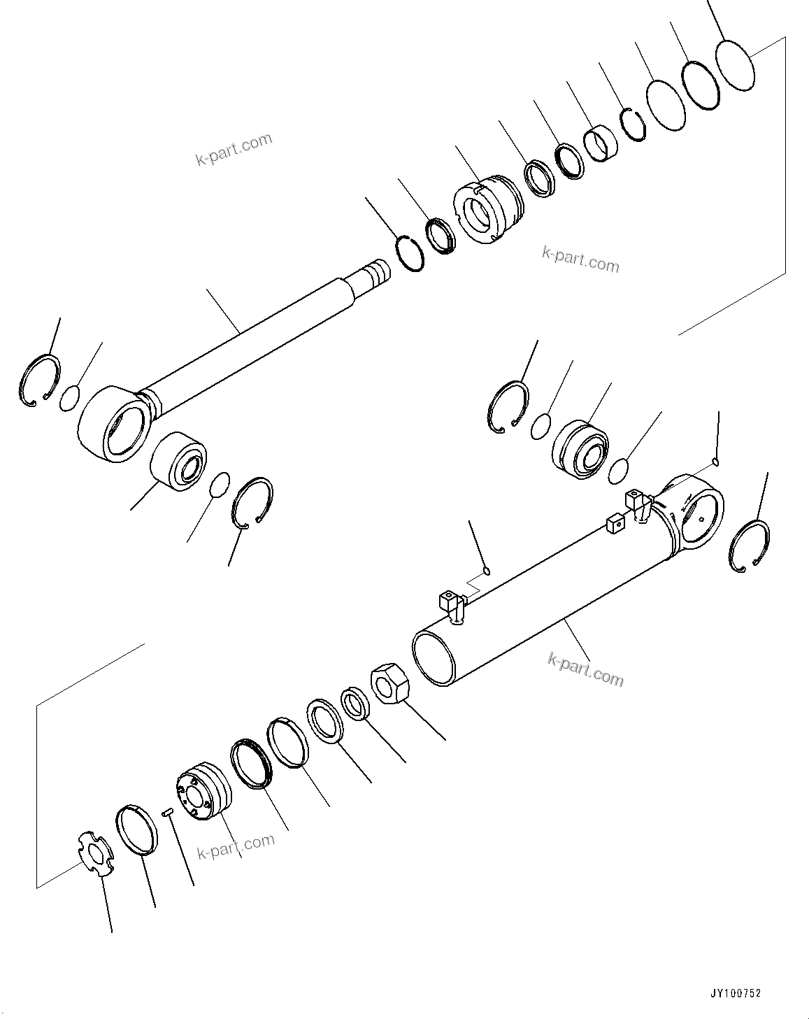 Komatsu parts book diagram for D61PX-24 S/N 48001-UP: ANGLE CYLINDER, INNER PARTS, BLADE ANGLE CYLINDER(#40633-)