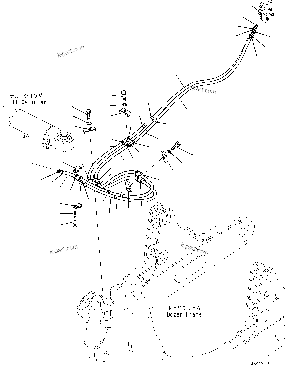 Komatsu parts book diagram for D61PX-24 S/N 48001-UP: DOZER HYDRAULIC PIPING, TILT CYLINDER PIPING(#40001-)