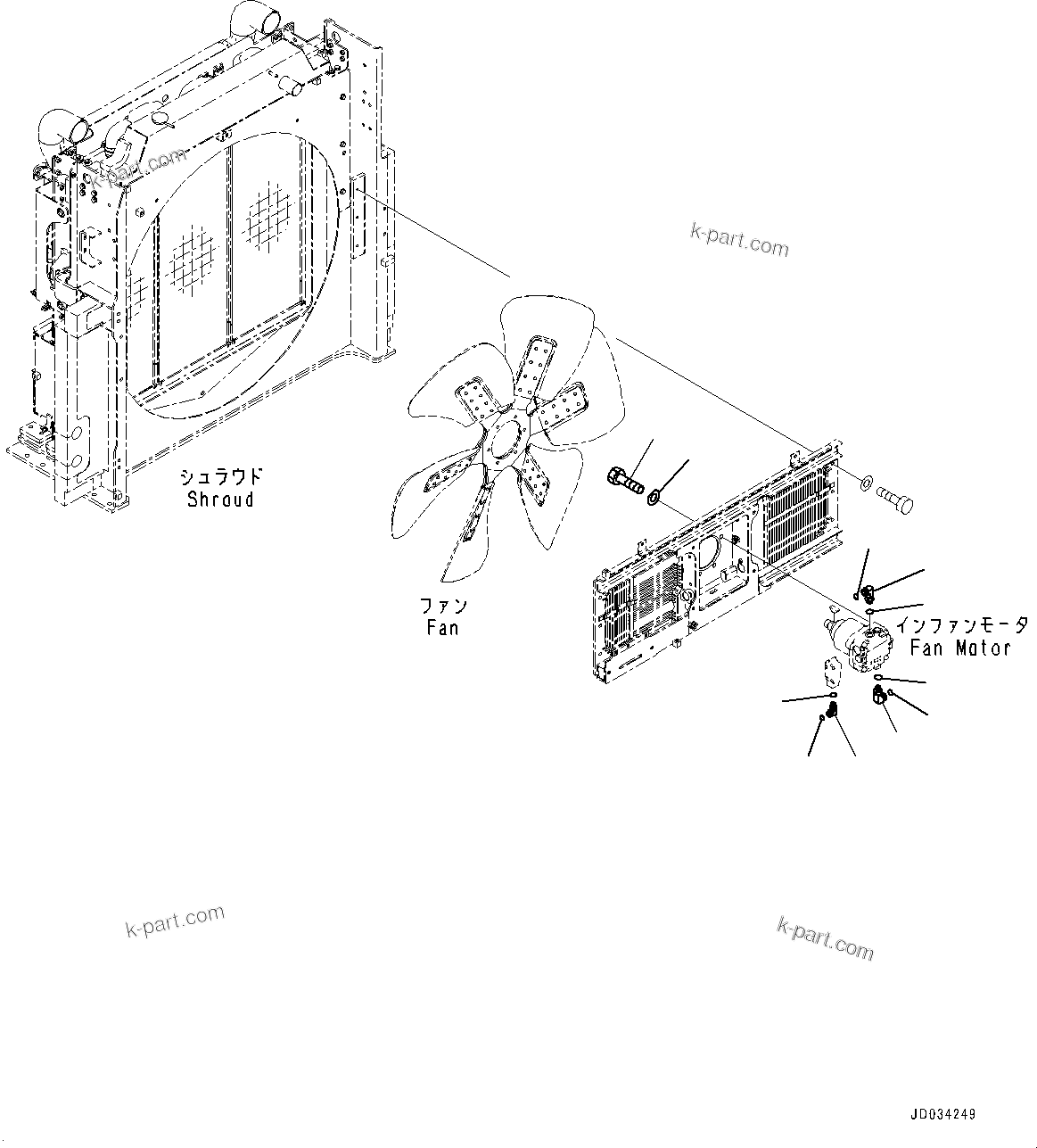 Komatsu parts book diagram for PC800SE-8E0 S/N 67001-UP: COOLING SYSTEM, FAN MOTOR RELATED PARTS(#65561-)