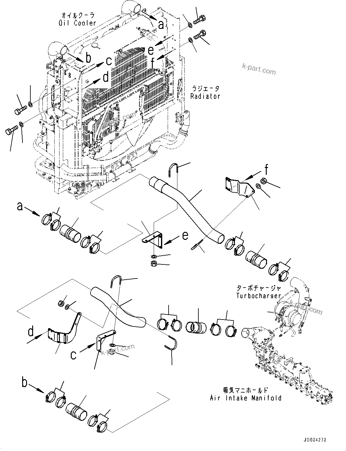 Komatsu parts book diagram for PC800SE-8E0 S/N 67001-UP: COOLING SYSTEM, AFTERCOOLER PIPING(#65561-)