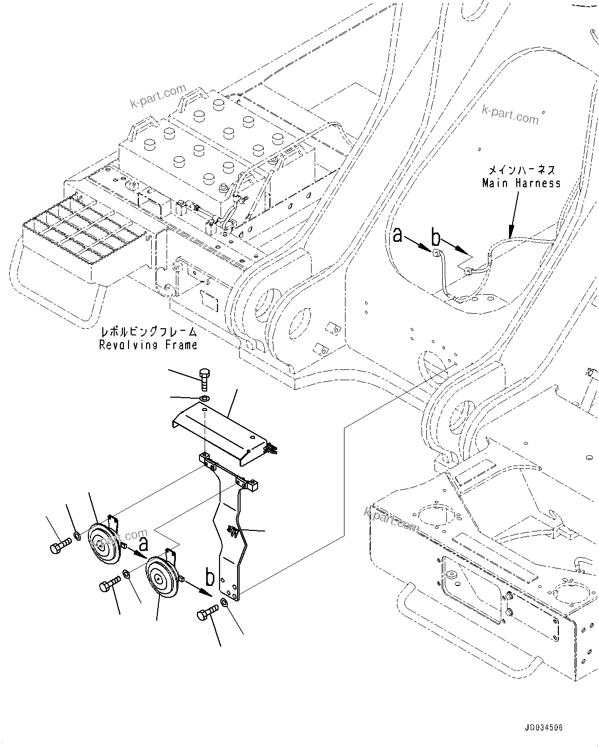 Komatsu parts book diagram for PC800SE-8E0 S/N 67001-UP: ELECTRIC WIRING HARNESS, HORN(#65001-)