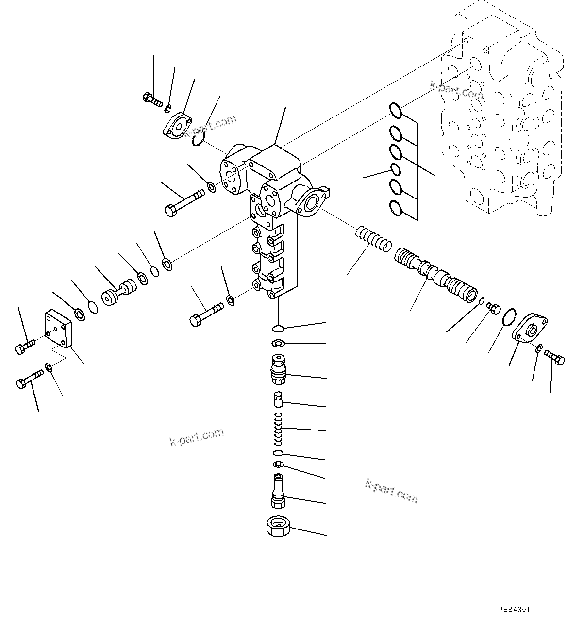 Komatsu parts book diagram for PC800SE-8E0 S/N 67001-UP: CONTROL VALVE, 4-SPOOL (7/8)(#65001-)