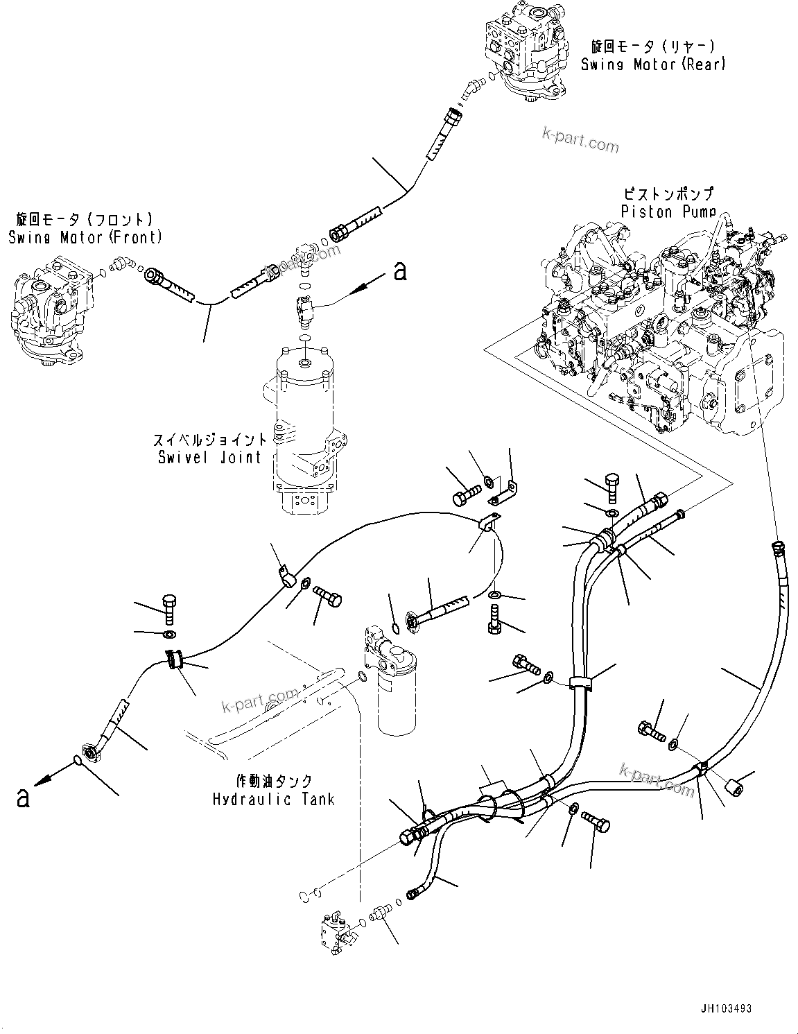 Komatsu parts book diagram for PC800SE-8E0 S/N 67001-UP: DRAIN PIPING, (#65001-)