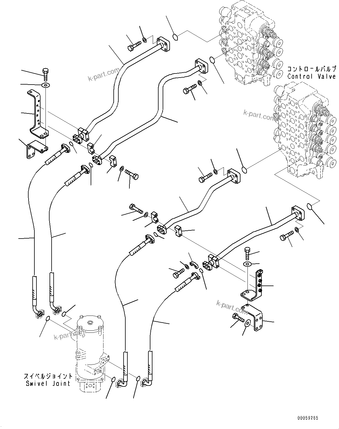 Komatsu parts book diagram for PC800SE-8E0 S/N 67001-UP: TRAVEL PIPING, (#65001-65552)