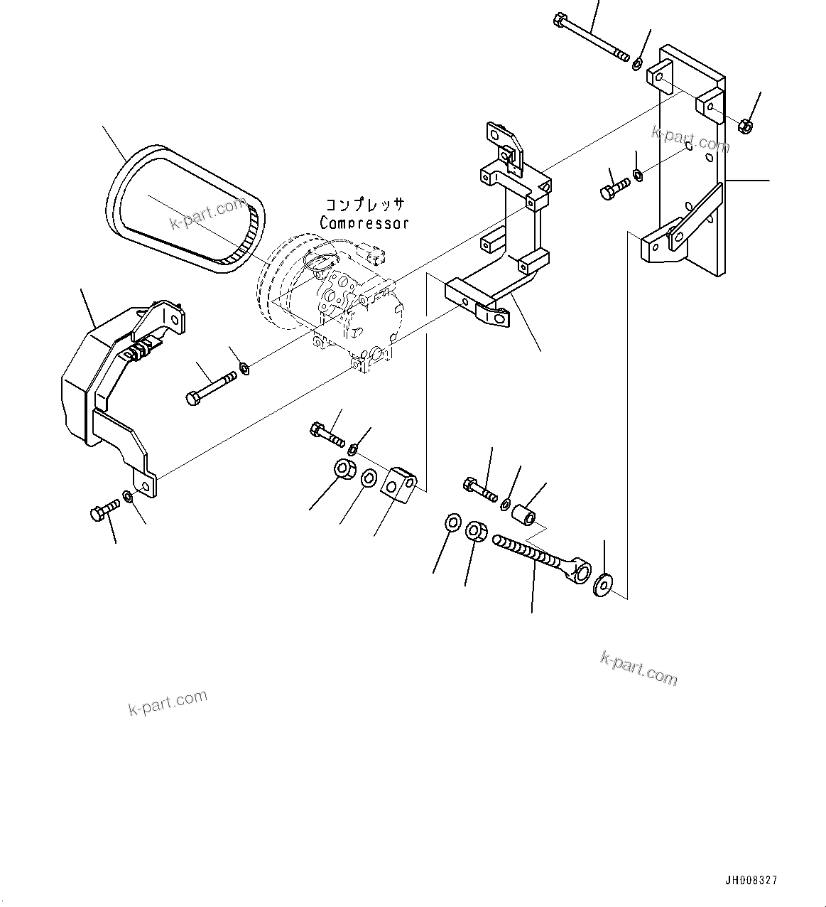Komatsu parts book diagram for PC800SE-8E0 S/N 67001-UP: AIR CONDITIONER UNIT, COMPRESSOR MOUNTING(#65001-)