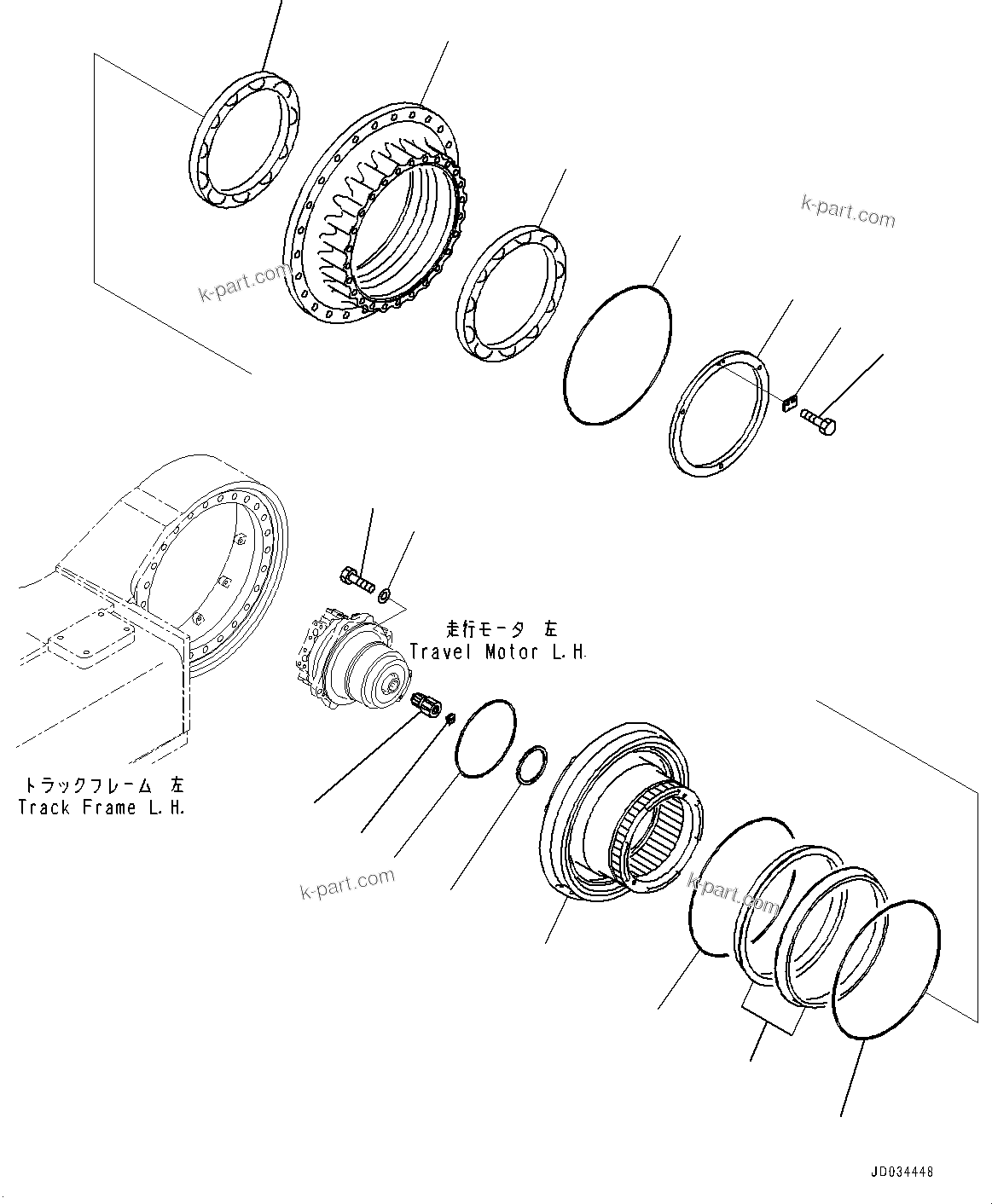 Komatsu parts book diagram for PC800SE-8E0 S/N 67001-UP: TRACK FRAME, SHAFT AND HUB, L.H.(#67001-)