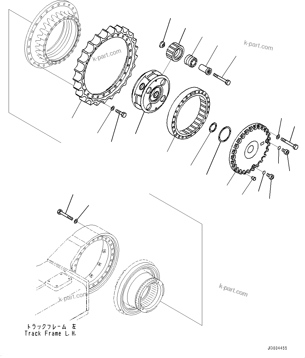 Komatsu parts book diagram for PC800SE-8E0 S/N 67001-UP: TRACK FRAME, 3RD CARRIER AND SPROCKET, L.H.(#67001-)