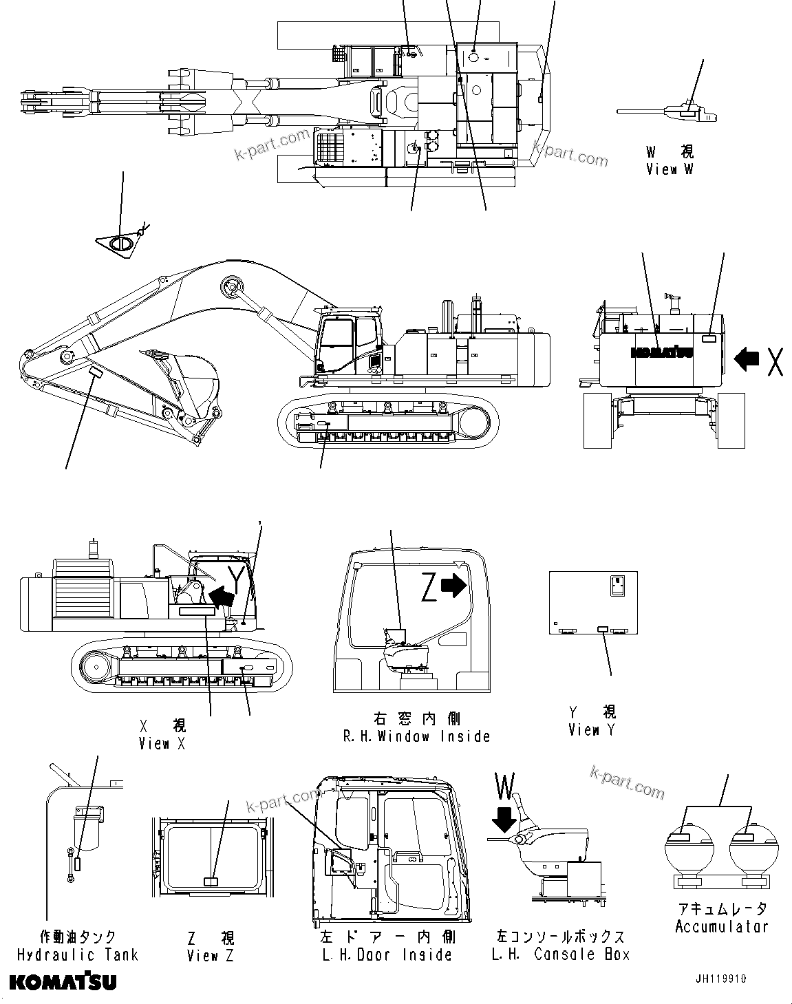 Komatsu parts book diagram for PC800SE-8E0 S/N 67001-UP: MARKS AND PLATES, OPERATING AND CAUTION PLATE(#67001-)
