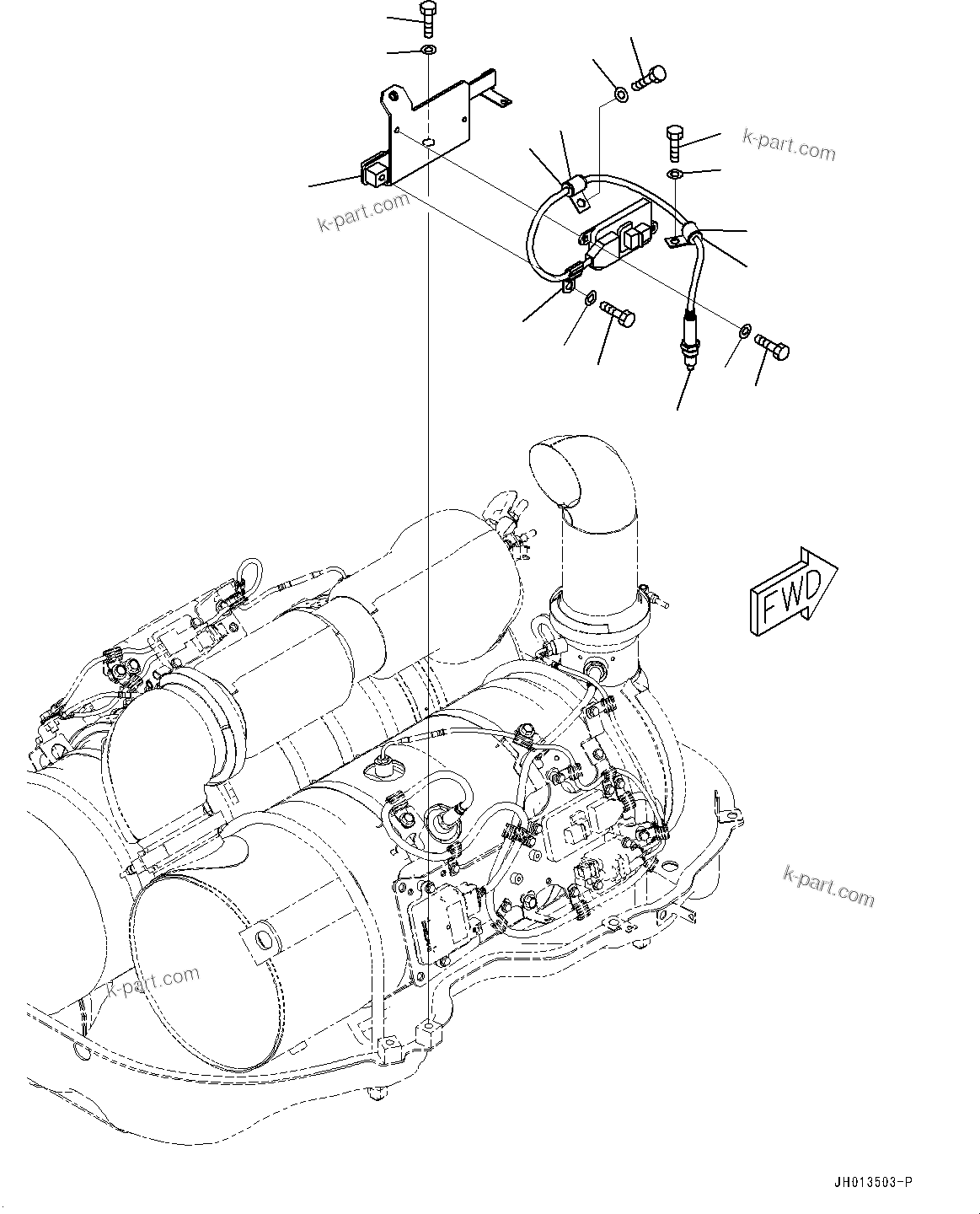 Komatsu parts book diagram for PC360LCI-11 S/N 94001-UP (For KAL): EXHAUST, SENSOR RELATED PARTS(#90156-)