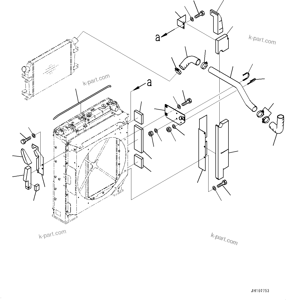 Komatsu parts book diagram for PC360LCI-11 S/N 94001-UP (For KAL): COOLING SYSTEM, AIR PIPING AND COVER(#92616-)