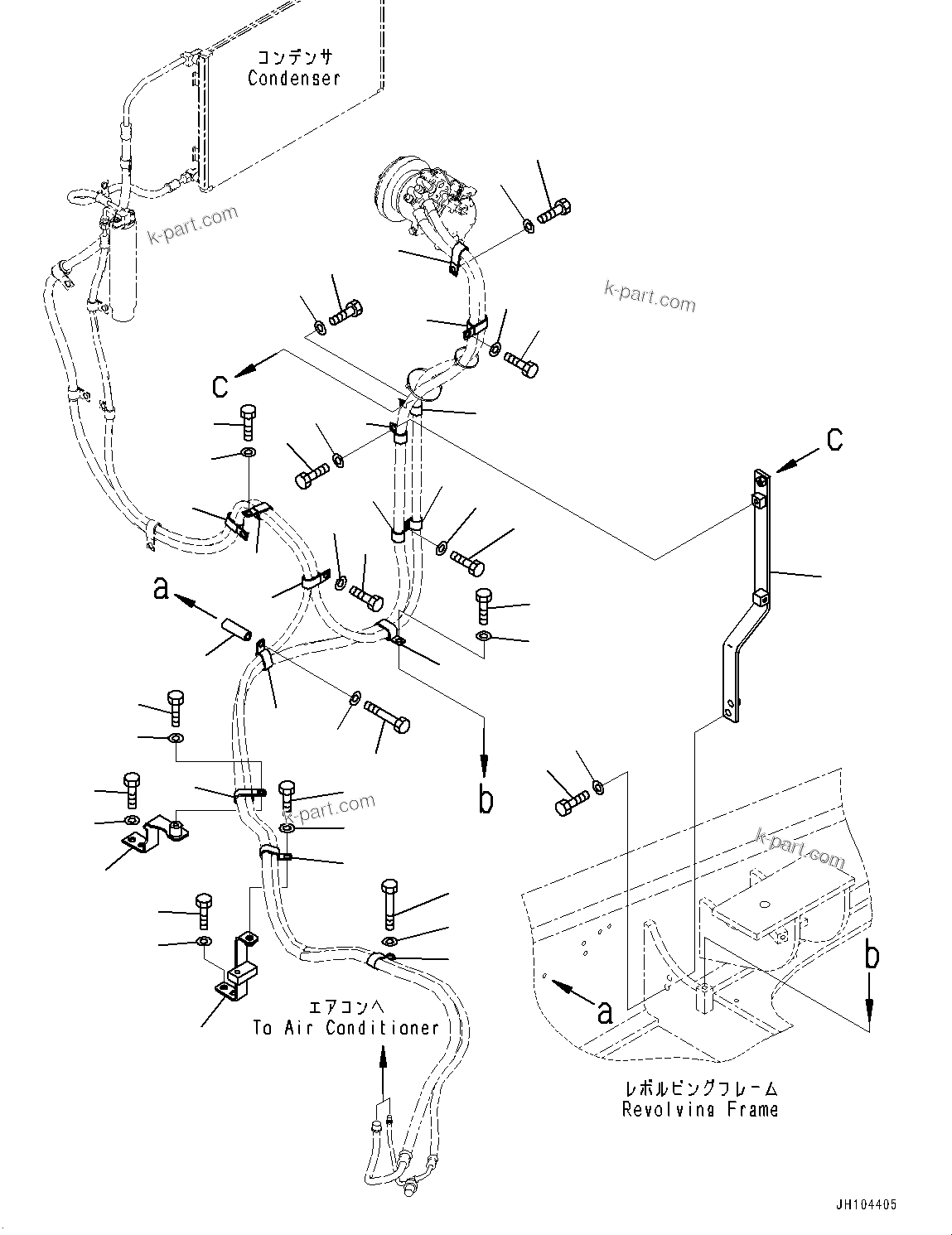 Komatsu parts book diagram for PC360LCI-11 S/N 94001-UP (For KAL): AIR CONDITIONER UNIT, AIR CONDITIONER PIPING MOUNTING (1/2)(#90156-)