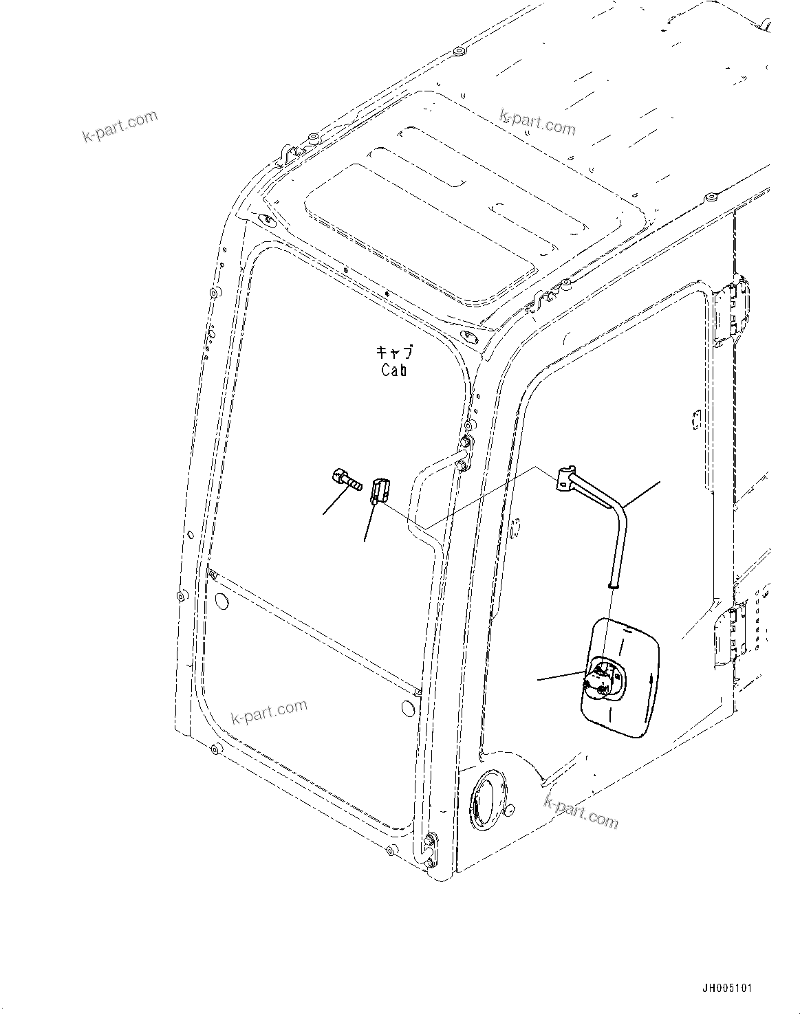 Komatsu parts book diagram for PC360LCI-11 S/N 94001-UP (For KAL): REARVIEW MIRROR L.H., (#90156-)