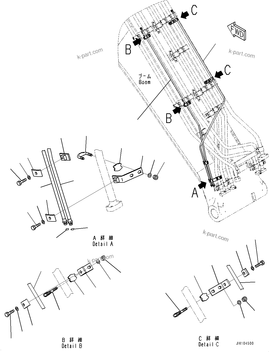 Komatsu parts book diagram for PC360LCI-11 S/N 94001-UP (For KAL): BOOM, QUICK COUPLER PIPING (1/3)(#94001-)