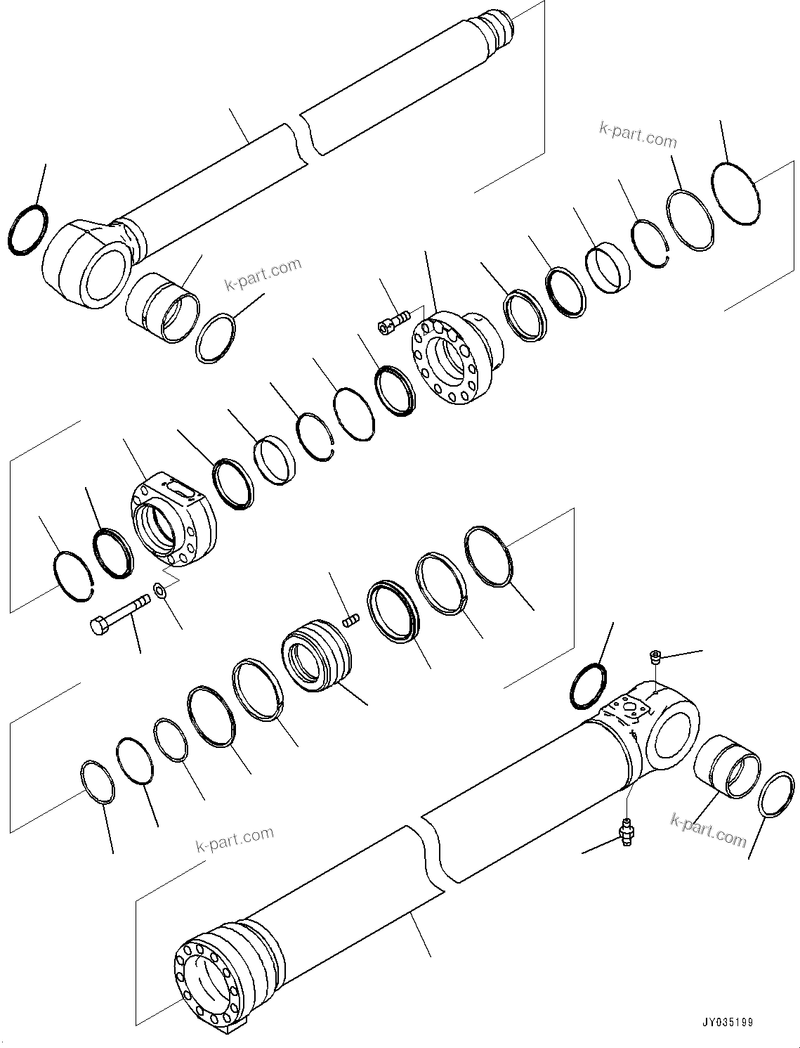 Komatsu parts book diagram for PC360LCI-11 S/N 94001-UP (For KAL): BOOM CYLINDER, INNER PARTS, BOOM CYLINDER, L.H. (2/3)(#90156-)