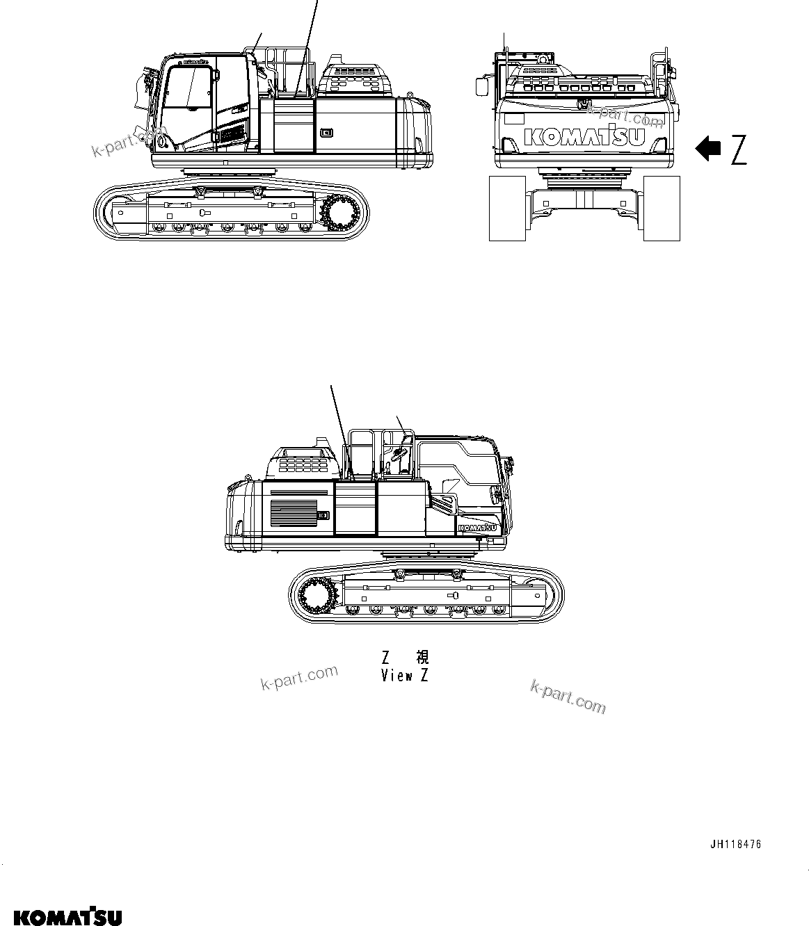 Komatsu parts book diagram for PC360LCI-11 S/N 94001-UP (For KAL): MACHINE MODEL, (#94001-)