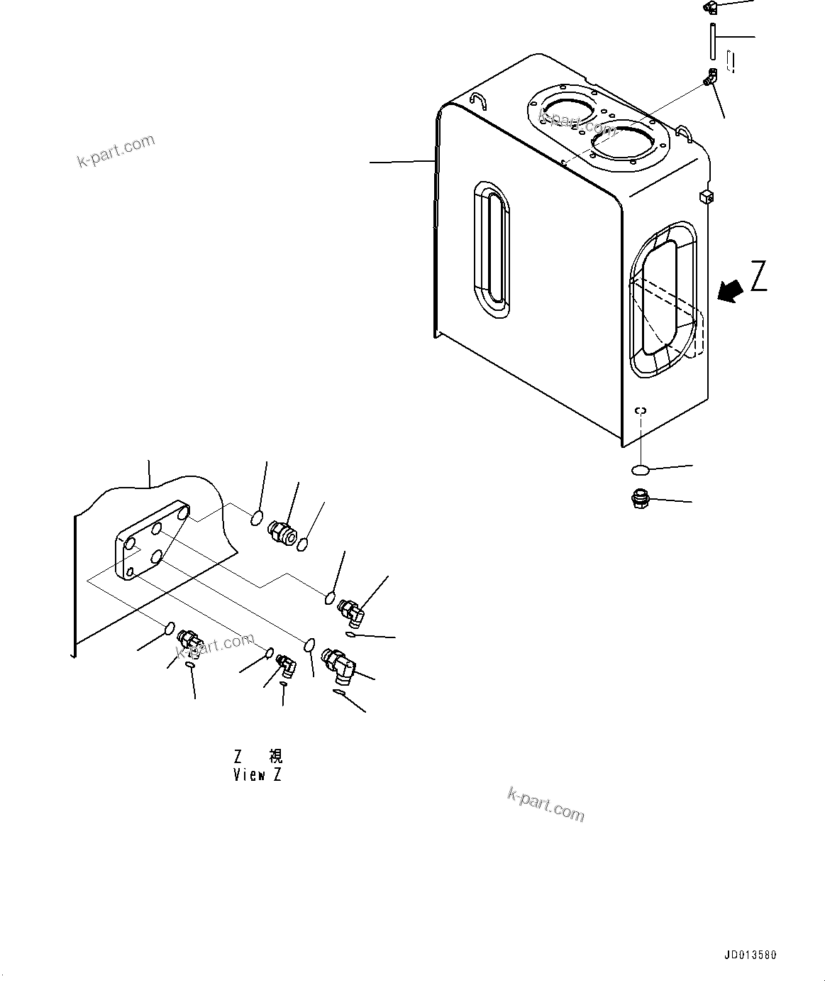 Komatsu parts book diagram for PC290LC-8 S/N 32001-UP: HYDRAULIC TANK, TANK(#30587-)