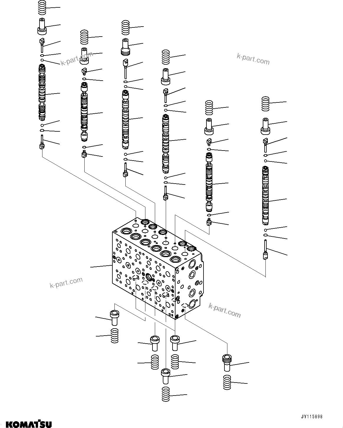 Komatsu parts book diagram for PC290LC-8 S/N 32001-UP: CONTROL VALVE, 6-SPOOL (1/18)(#31034-)