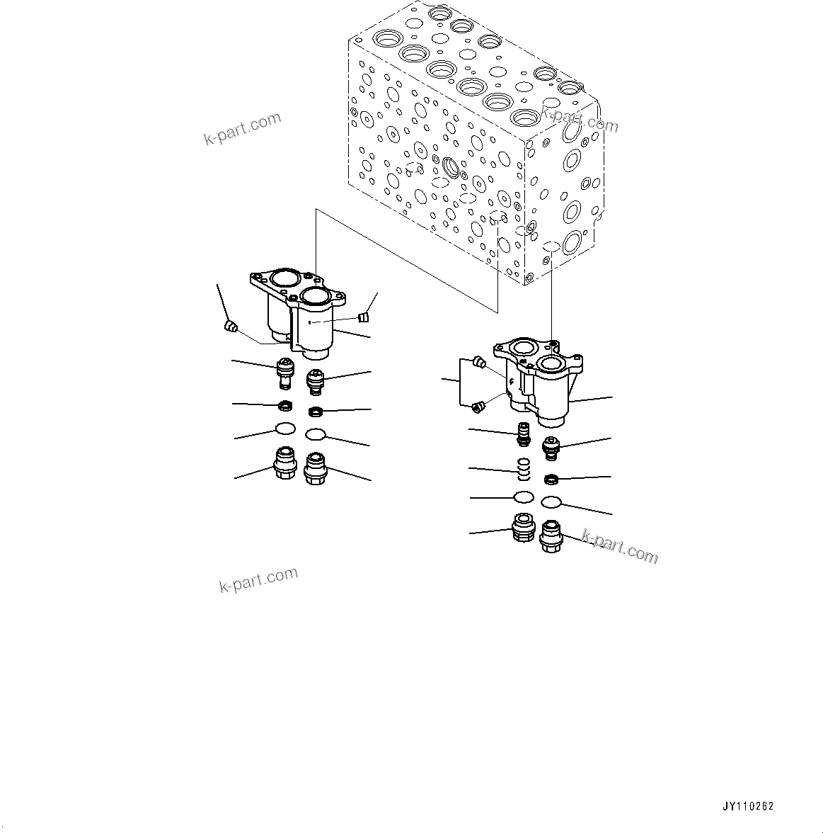 Komatsu parts book diagram for PC290LC-8 S/N 32001-UP: CONTROL VALVE, 7-SPOOL (2/21)(#30117-)