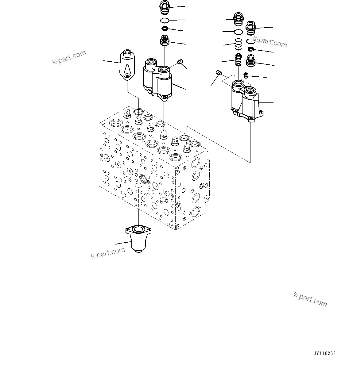 Komatsu parts book diagram for PC290LC-8 S/N 32001-UP: CONTROL VALVE, 7-SPOOL (3/21)(#30117-)