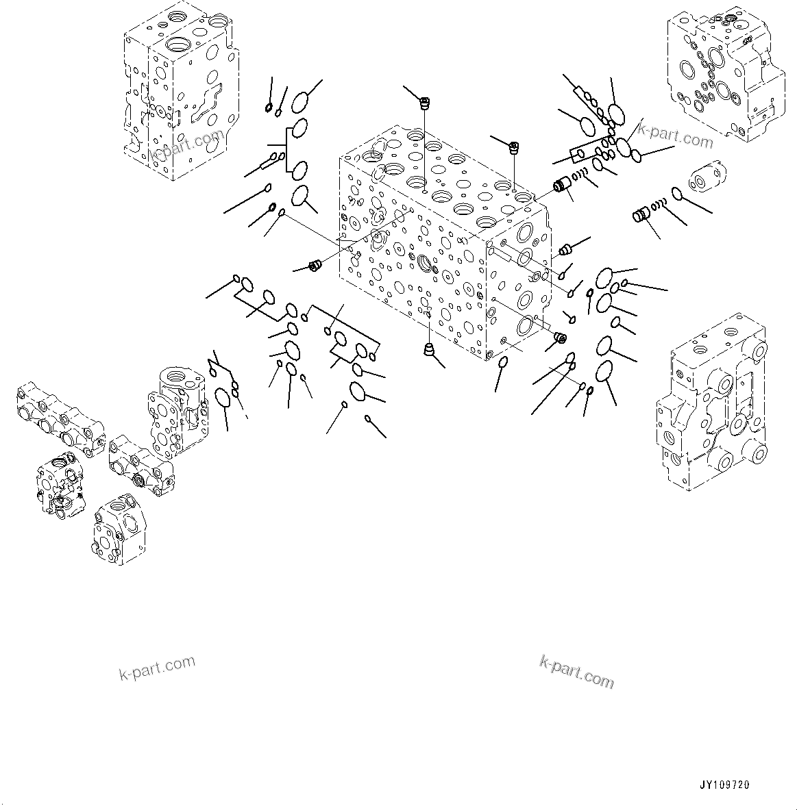 Komatsu parts book diagram for PC290LC-8 S/N 32001-UP: CONTROL VALVE, 7-SPOOL (5/21)(#30117-)