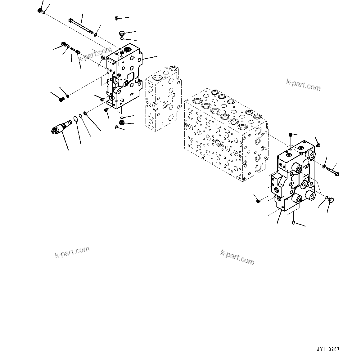 Komatsu parts book diagram for PC290LC-8 S/N 32001-UP: CONTROL VALVE, 7-SPOOL (7/21)(#30117-)