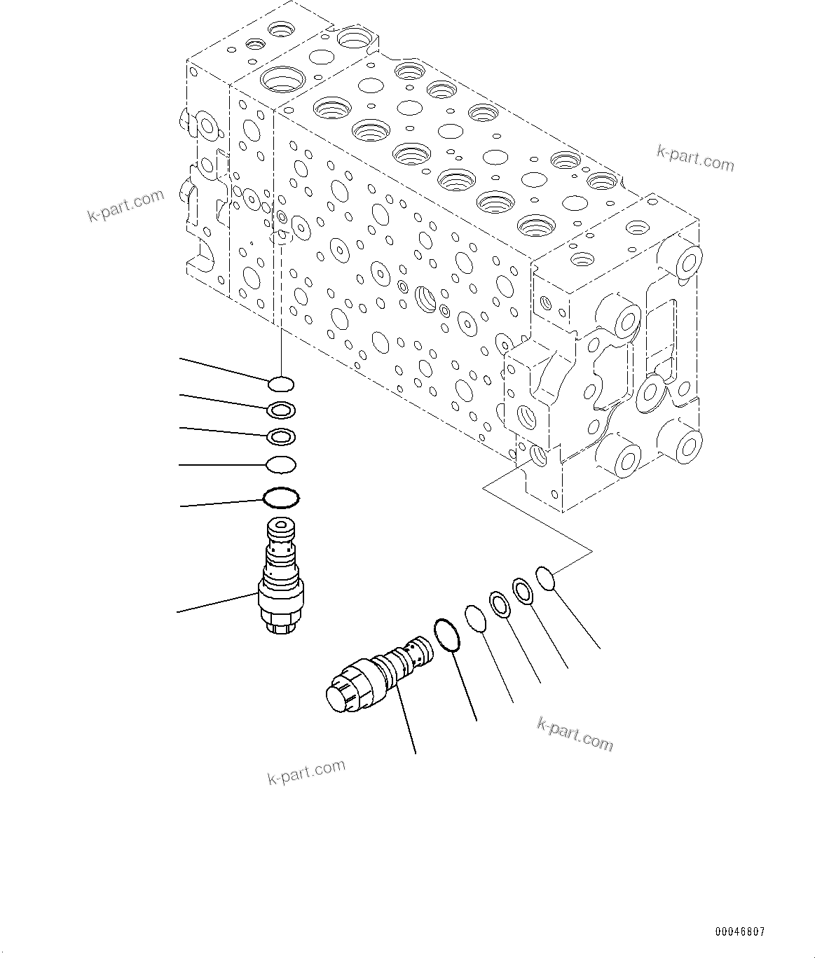 Komatsu parts book diagram for PC290LC-8 S/N 32001-UP: CONTROL VALVE, 7-SPOOL (8/21)(#30117-)