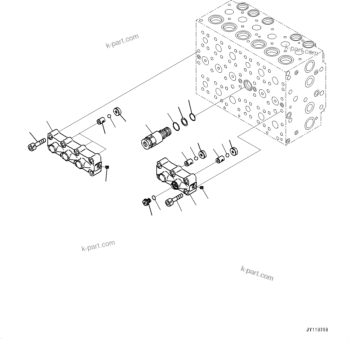Komatsu parts book diagram for PC290LC-8 S/N 32001-UP: CONTROL VALVE, 7-SPOOL (10/21)(#30117-)