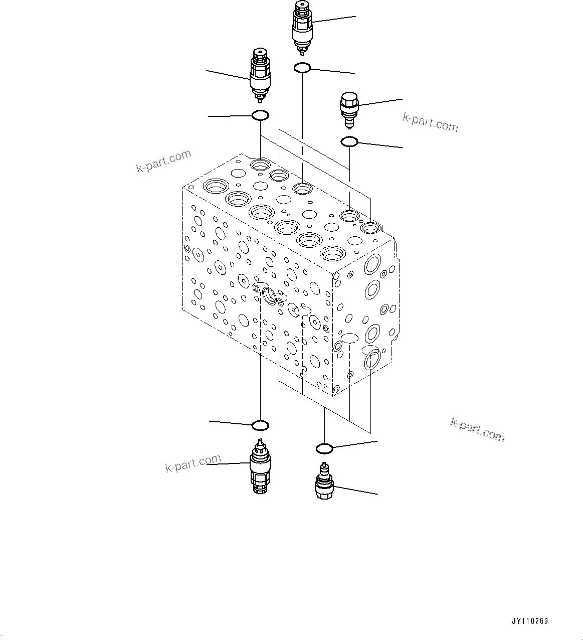 Komatsu parts book diagram for PC290LC-8 S/N 32001-UP: CONTROL VALVE, 7-SPOOL (12/21)(#30117-)