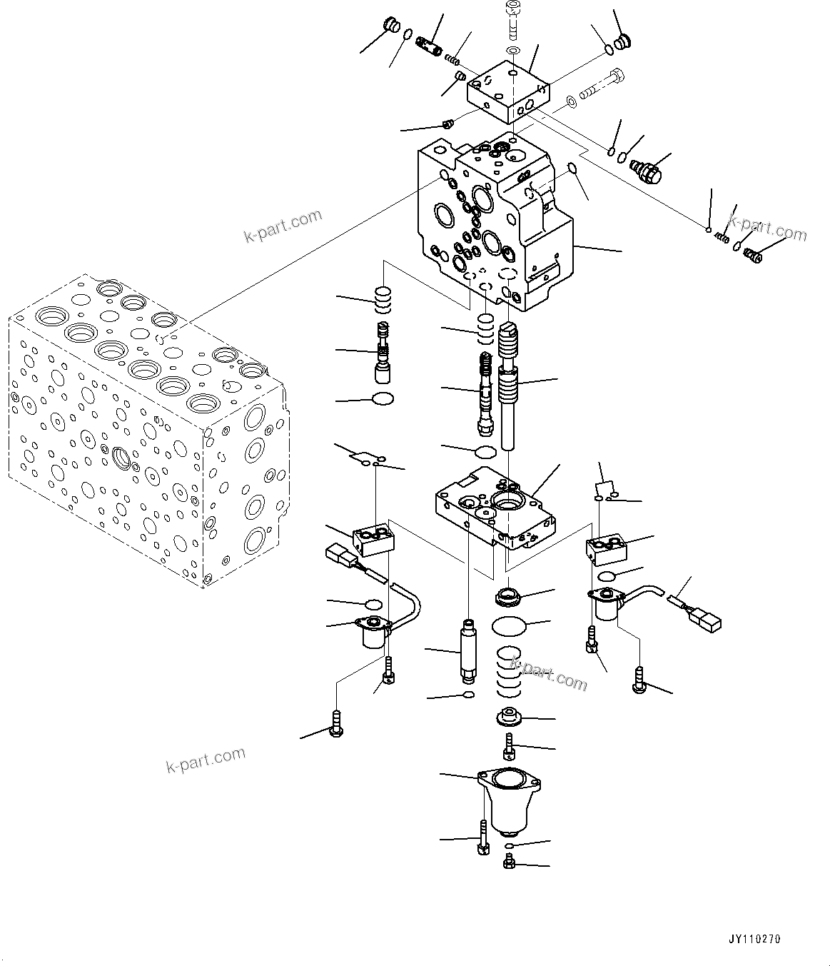 Komatsu parts book diagram for PC290LC-8 S/N 32001-UP: CONTROL VALVE, 7-SPOOL (13/21)(#30117-)