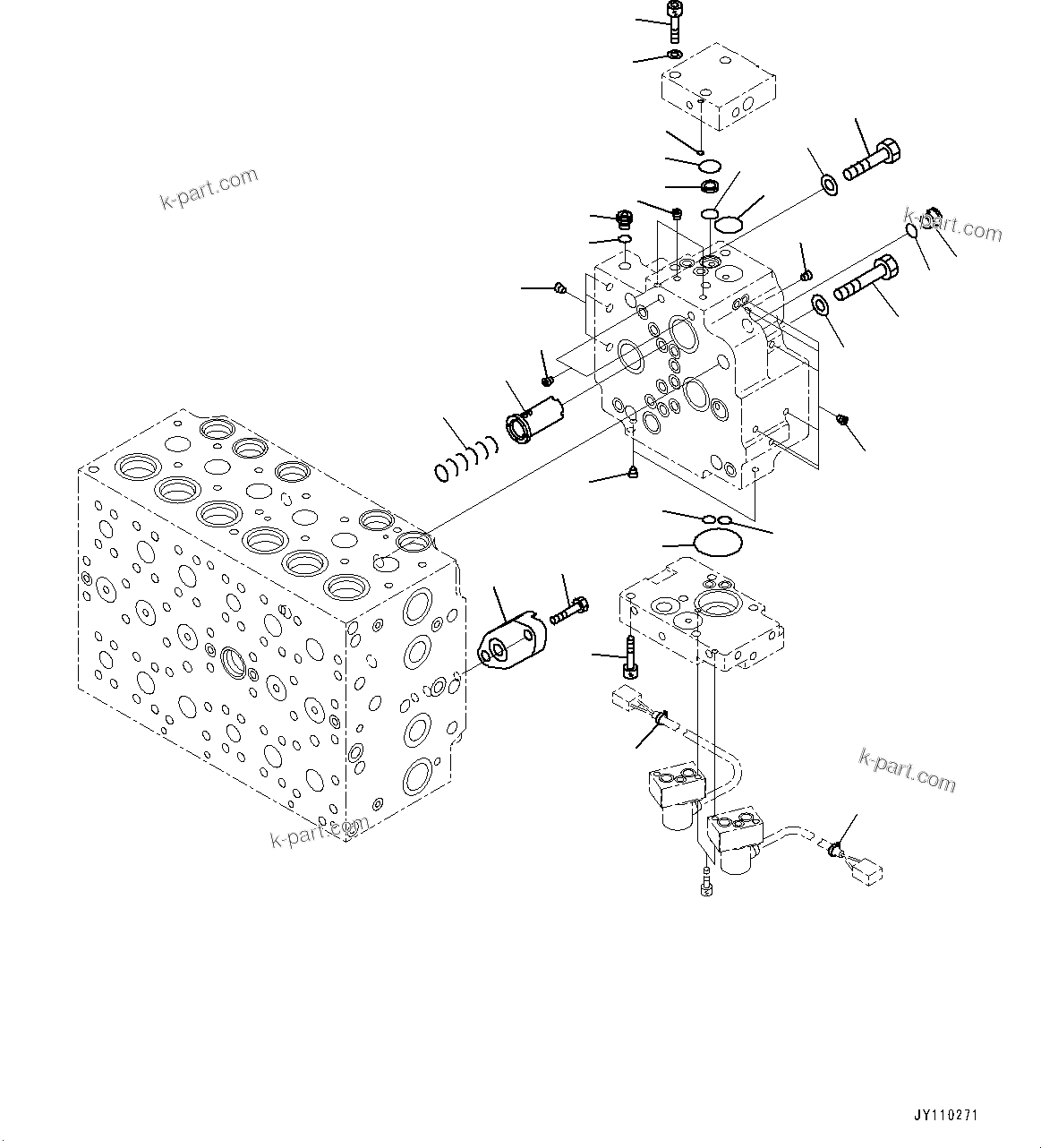 Komatsu parts book diagram for PC290LC-8 S/N 32001-UP: CONTROL VALVE, 7-SPOOL (14/21)(#30117-)