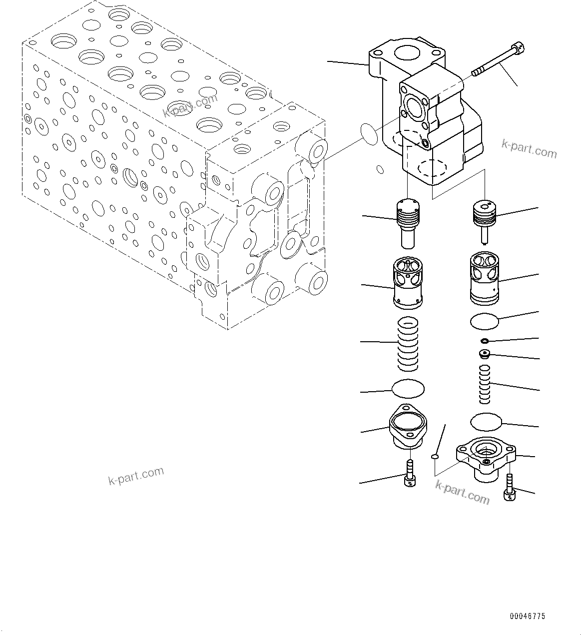 Komatsu parts book diagram for PC290LC-8 S/N 32001-UP: CONTROL VALVE, 6-SPOOL (15/18)(#30471-)