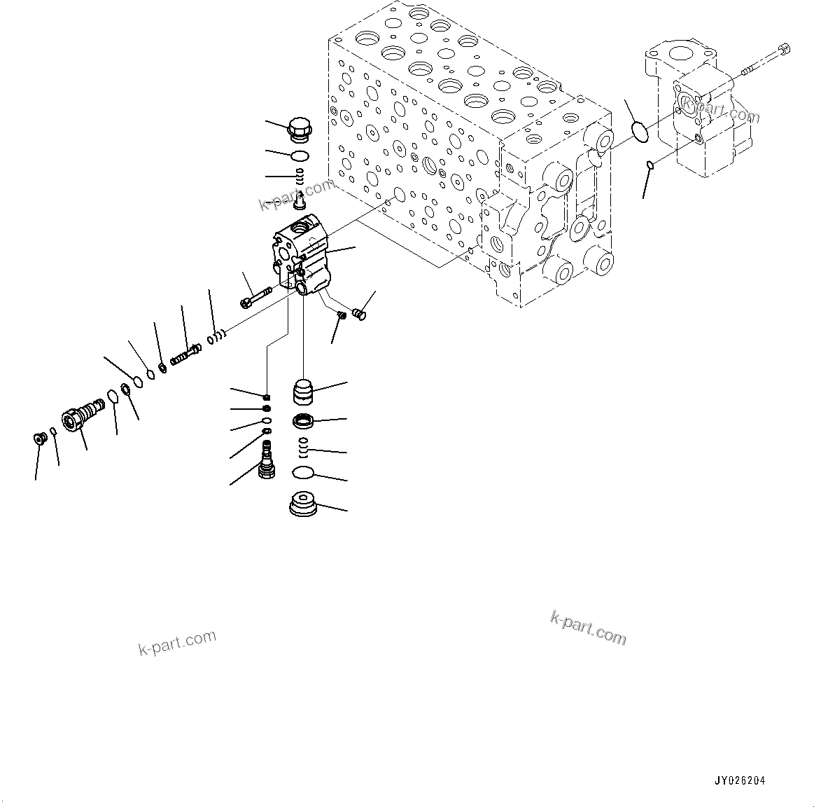 Komatsu parts book diagram for PC290LC-8 S/N 32001-UP: CONTROL VALVE, 7-SPOOL (16/21)(#30117-)
